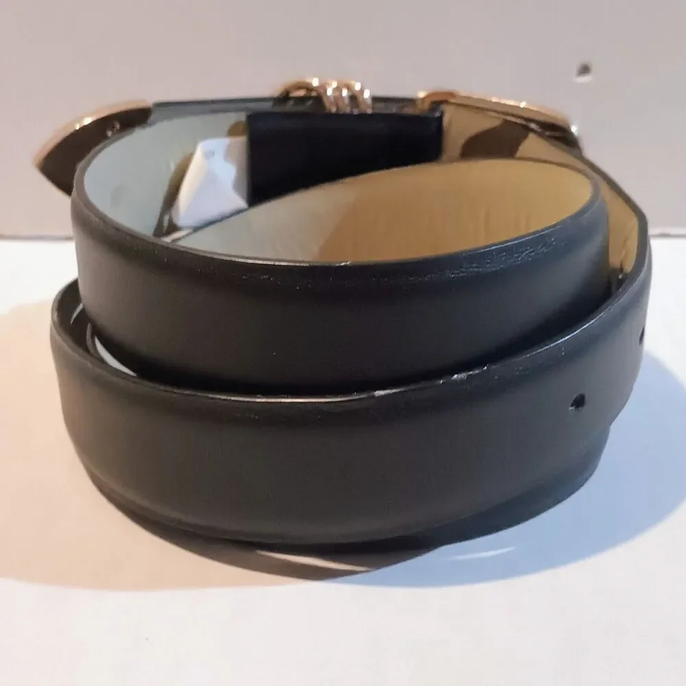 Vince Camuto Faux Leather 5 Piece Metal Panel Belt-Size XL-Black-Gold Toned